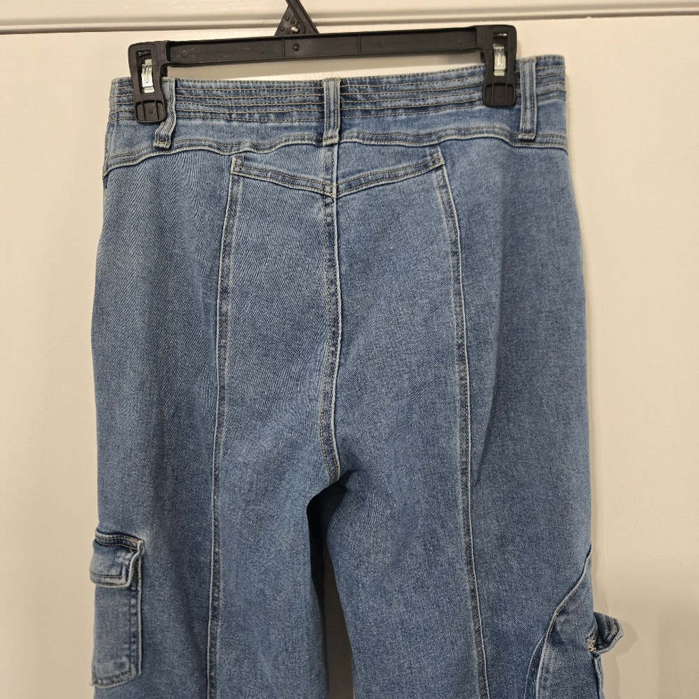 BBJ Los Angeles High Rise Wide Flare Leg Cargo Jeans Size 1/25 Y2K Streetwear - Picture 7 of 13